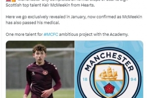 罗马诺：曼城签下16岁中场小将基尔·麦克米金