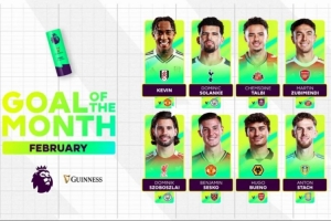 英超2月最佳进球候选：索兰克蝎子摆尾 索博斯洛伊任意球破门在列