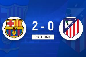 半场-巴萨暂2-0马竞总比分2-4落后 贝尔纳尔破门拉菲尼亚点射