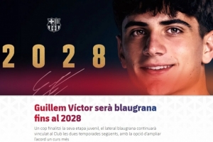 官方：巴萨与18岁边卫吉列姆·维克托续约至2028年 含延长1年条款