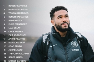 切尔西客战巴黎大名单：詹姆斯、帕尔默领衔，埃斯特旺缺阵