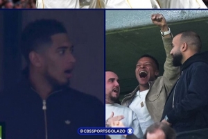 一脸惊愕！巴尔韦德上演帽子戏法，贝林厄姆在场边反应夸张