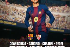 巴萨vs塞维利亚首发：莱万先发亚马尔替补，18岁埃斯帕特登场