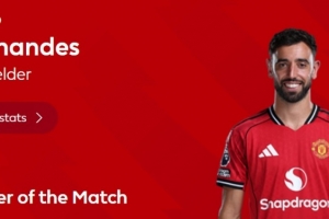 2助攻+6关键传球，英超官方：B费当选曼联3-1维拉全场最佳