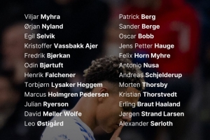 挪威队新一期名单：哈兰德、瑟尔洛特、海于格在列，厄德高伤缺