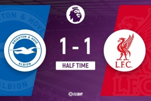 半场-布莱顿1-1利物浦 维尔贝克破门凯尔凯兹扳平埃基蒂克伤退