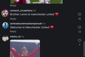 曼联球迷涌入托纳利的社媒，几千条评论邀请加盟曼联